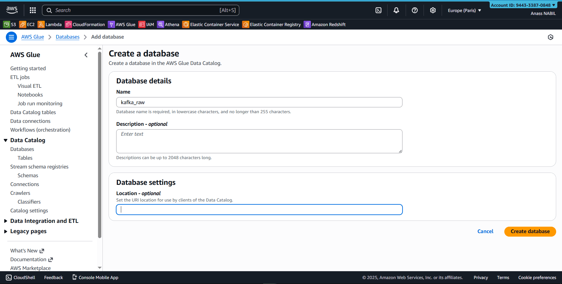 Glue Database Creation